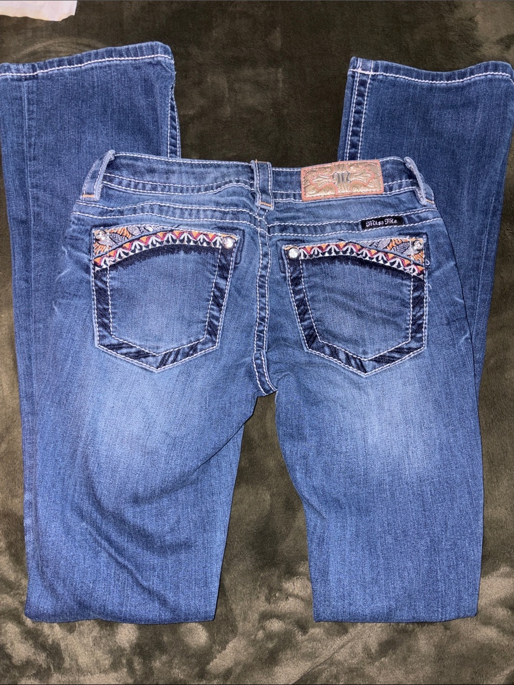 Miss Me Blue Boot Cut Jeans with Embroidered Pocket Trim - Picture 2 of 3